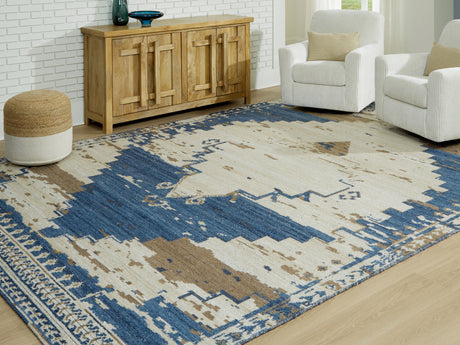 Nashville Furniture Outlets - Ashley Furniture - Varnler Rug - 8' x 10' Rug / Blue/Brown/Tan - R407131
