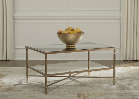 Nashville Furniture Outlets - Ashley Furniture - Cloverty Coffee Table - Rectangular Cocktail Table / Aged Gold Finish - T440-1