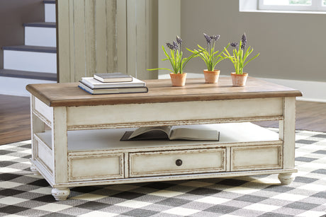 Nashville Furniture Outlets - Ashley Furniture - Realyn Coffee Table with Lift Top - Lift Top Cocktail Table / White/Brown - T523-9