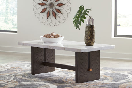 Nashville Furniture Outlets - Ashley Furniture - Burkhaus Coffee Table - Rectangular Cocktail Table / White/Dark Brown - T779-1