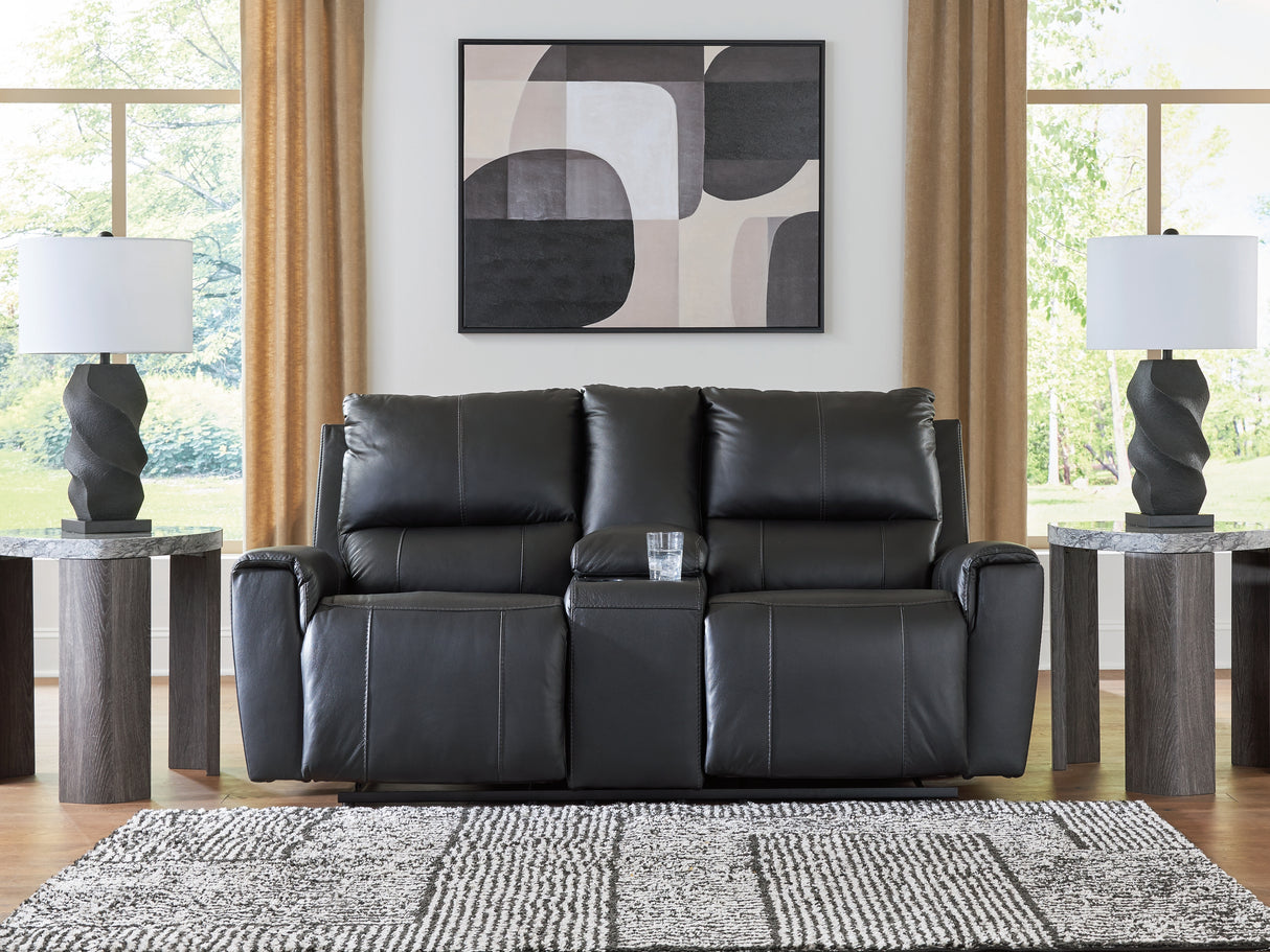 Nashville Furniture Outlets - Ashley Furniture - Glossmore Living Room - DBL Rec Loveseat w/Console / Black - PCU1170094