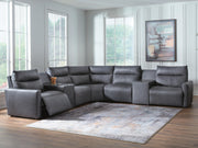 Nashville Furniture Outlets - Ashley Furniture - ModZ Sectional - 7-Piece Power Reclining Sectional with Audio Consoles / Blue - U14001S8
