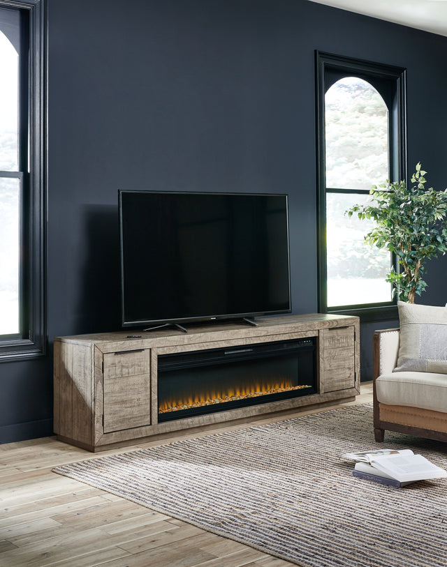 Nashville Furniture Outlets - Ashley Furniture - Krystanza TV Stand with Electric Fireplace - TV Stand with Electric Fireplace / Weathered Gray - W760W1