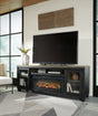 Nashville Furniture Outlets - Ashley Furniture - Foyland 83" TV Stand with Electric Fireplace - 83" TV Stand with Electric Fireplace / Black/Brown - W989W1