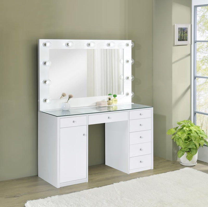 Nashville Furniture Outlets-White Glossy Vanity Set- 