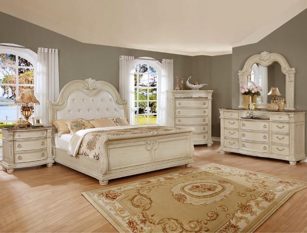 Nashville Furniture Outlets-Stanley Antique White Bed- 